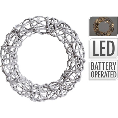 MAT veniec ratan so snehom 20LED 40 cm