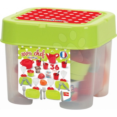Écoiffier 100% Chef 2603 obědová sada v dóze zelená tečkovaná