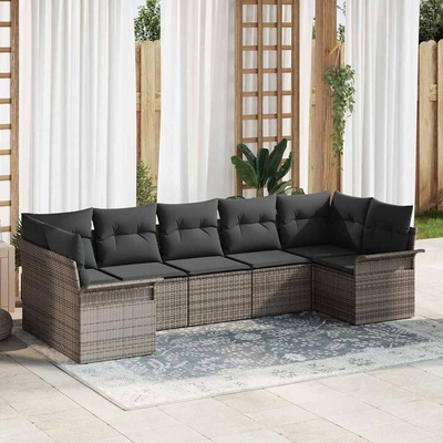 vidaXL Градински Софа Комплект с възглавница 7 pcs Сив Полиратан (3354178)