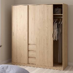  Гардероб Naia с 2 плъзгащи врати, 1 врата и 3 чекмеджета Jackson Hickory