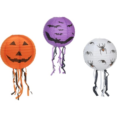 Teddies Lampión gule Halloween so strapcami papier priemer 30 cm bez prútika