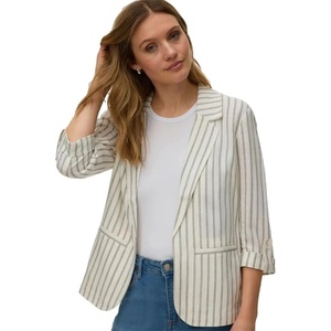 VERO MODA Сако Vero moda Rosie 3/4 Loose blazer - Beige (Gardenia / Black Pinstripes)