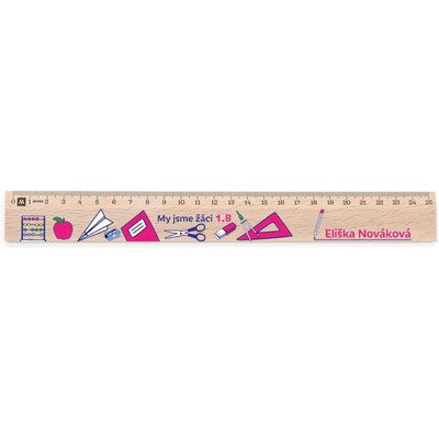 Metrie Didakt-M07 Dřevěné pravítko s potiskem Žáci 1.B 25 cm
