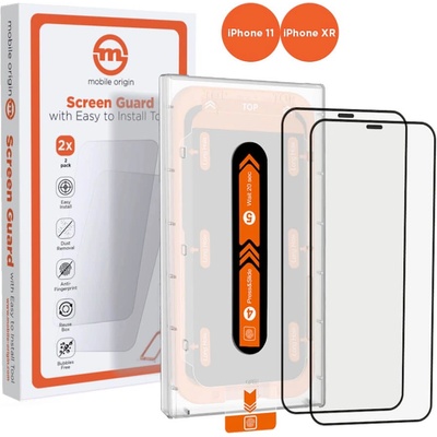 Mobile Origin Screen Guard Tempered Glass 2 Pack - 2 броя калени стъклени защитни покрития за дисплея на iPhone 11, iPhone XR (черен-прозрачен)