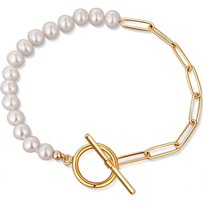 JwL Luxury Pearls Trendy pozlátený náramok s pravými riečnymi perlami JL0789