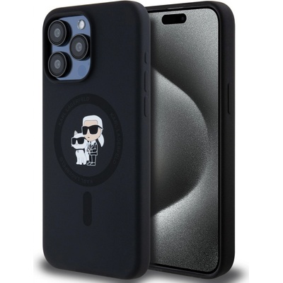 Karl Lagerfeld Liquid Silicone Karl and Choupette Magsafe Zadní Kryt pre iPhone 15 Pro Max Black