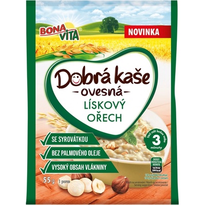 Bonavita Dobrá kaša ovsená so srvátkou lieskový orech 55 g