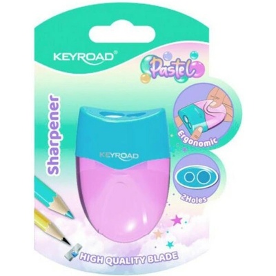 Strúhadlo KEYROAD plastové s dvomi otvormi, blister, mix farieb