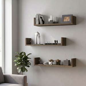 TopMebel Комплект от 3 стенни рафта Dark TopMebel от меламин в орех 60x15x12cm
