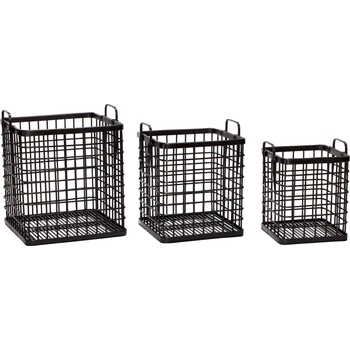 Hübsch Панер Hübsch квадратен бамбук с дръжки черен 3 бр (30406)