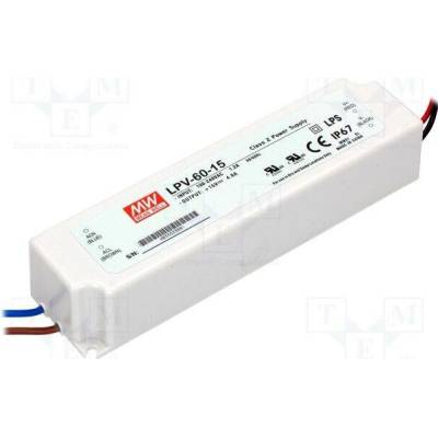 MEAN WELL LPV-60-15 Napájecí zdroj: spínaný; LED; 60W; 15VDC; 4A; 90÷264VAC; 127÷370VDC