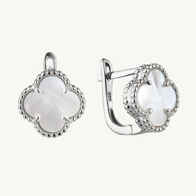 SilveAmo Luxusné strieborné náušnice perleťový štvorlístok CK2P.1024