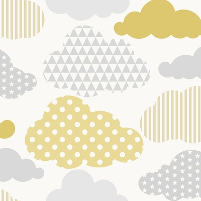Graham & Brown 108267 Dětská vliesová tapeta Mráčky Clouds Yellow Grey Kids@Home 6 rozměry 0,52 x 10 m