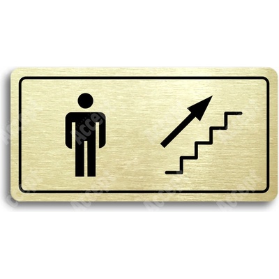 ACCEPT Piktogram WC MUŽI VPRAVO NAHORU - zlatá tabulka - černý tisk