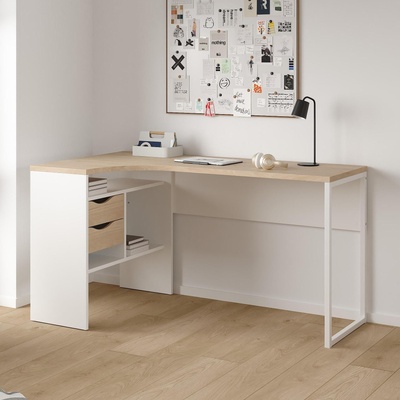 Бюро Function Plus с 2 чекмеджета Бял и Jackson Hickory