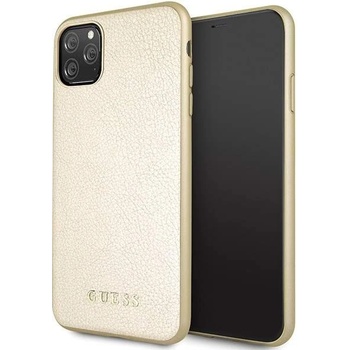 GUESS Iridescent Leather Hard Case - дизайнерски кожен кейс за iPhone 11 Pro Max (златист)