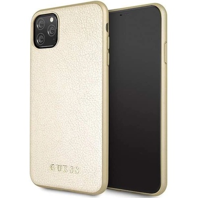 GUESS Iridescent Leather Hard Case - дизайнерски кожен кейс за iPhone 11 Pro Max (златист)
