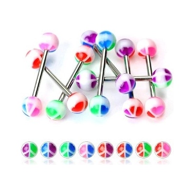 Šperky eshop piercing do jazyka barevný znak peace W44.25 Červená Zelená