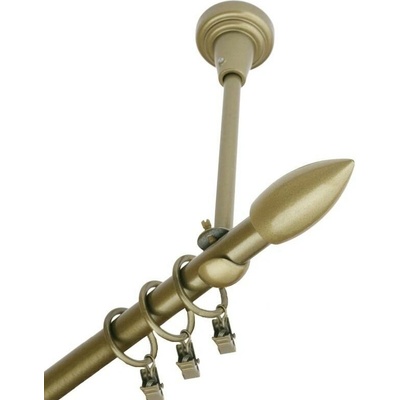 OK-GarnýžeCZ Garnýž kovová jednořadá 16mm Špice zlatá antik 340 cm do stropu / kroužky s žabkou