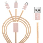 DEVIA Универсален кабел с 2xLightning и MicroUSB конектори - Devia Premium 3 in 1 Cable (розово злато)