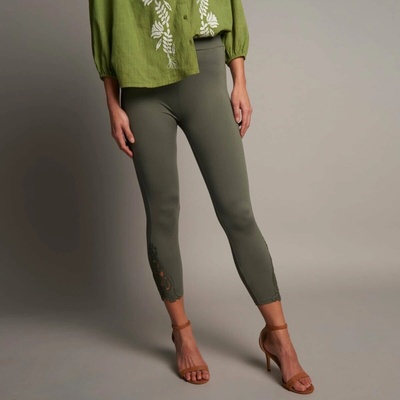 3/4 legíny s macramé a pružným pásom khaki Blancheporte