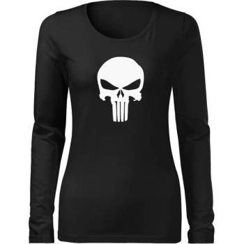 DRAGOWA Slim дамска тениска с дълъг ръкав, Punisher, черна, 160г/м2 (6068)