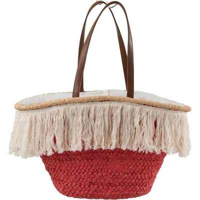 Tmavo ružová plážová taška / košík s strapcami Beach Tassel 48x18x30cm J-Line by Jolipa