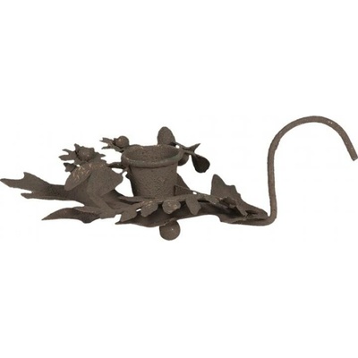 Hnědý kovový svícen s listy – 13x9x3 cm