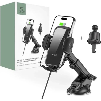 Tech-Protect Държач за кола с индуктивно зареждане Tech-Protect CM15W-V1, 15W, за таблото / вентилационните отвори, черен (9490713935095)