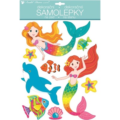 Samolepicí dekorace pro děti mořské panny s glitry 10446 / Samolepky pro děti (27,5 x 42 cm) Room Decor