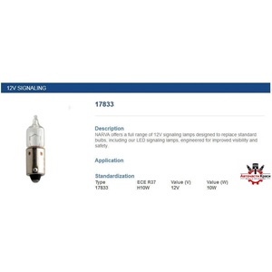 NARVA NARVA-17833 -H10W 12V 5W -BA9s /на брой/ ('17833)