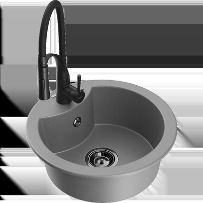 Diego гранитна кухненска мивка с 1 отделение с кухненски смесител Aster, сив - 6512-71-73450-70-B (6512-71-73450-70-B)