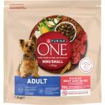 ONE Adult Mini/Small Храна за възрастни кучета, богата на говеждо месо с ориз, 1, 5 кг