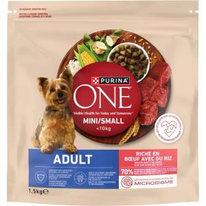 ONE Adult Mini/Small Храна за възрастни кучета, богата на говеждо месо с ориз, 1, 5 кг
