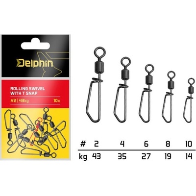 Delphin Rolling Karabínka s Obratlíkom Swivel with T Snap veľ.10 10 ks 14 kg