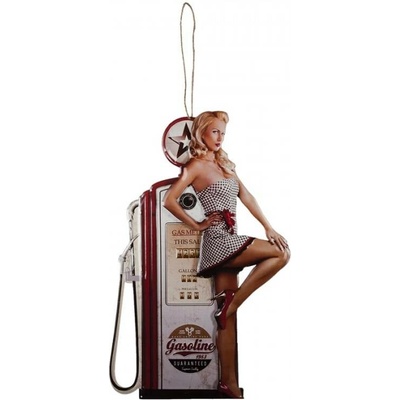 Nástěnná kovová cedule Gasoline s pin-up blondýnkou – 45x1x70 cm