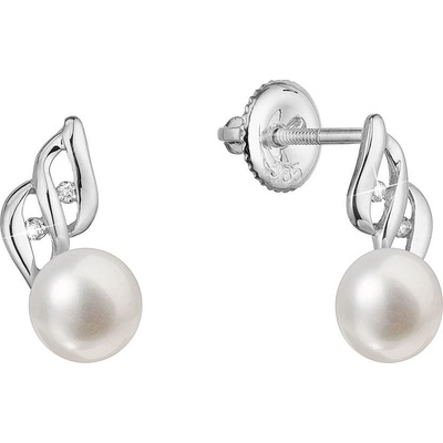 Pavona zlaté 14 karátové náušnice bílé zlato s říční perlou a brilianty 81PB00043