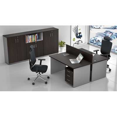 NABYTEK-DESIGNOVY.CZ - ZE 2.6 07 Sestava kancelářského nábytku Komfort 2.6 kaštan/šedá – Sleviste.cz