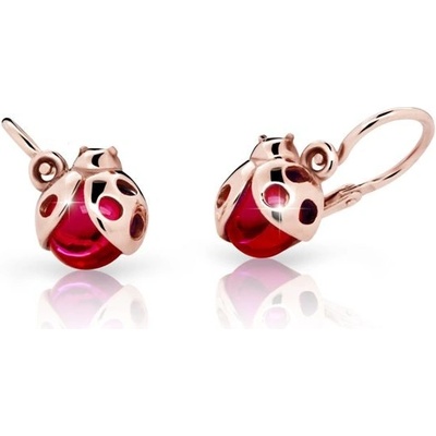 Danfil dětské náušnice berušky C2008 z růžového zlata s kamínkem Ruby Dark zapínání brizura