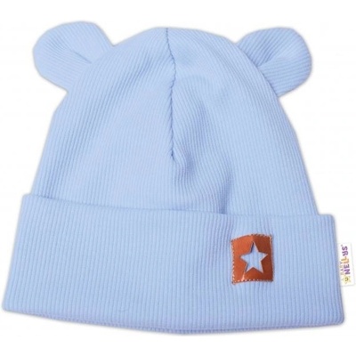 Baby Nellys Rebrovaná dvojvrstvová čiapka s uškami TEDDY sv. modrá