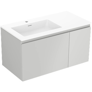 Mexen Orio шкафче за баня 90 см с умивалник Otis ляво, 1S, 1D, сив мат/бял мат (91A13-09047-3-BBFF62-W18L01)