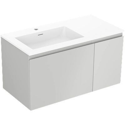Mexen Orio шкафче за баня 90 см с умивалник Otis ляво, 1S, 1D, сив мат/бял мат (91A13-09047-3-BBFF62-W18L01)
