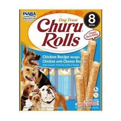 INABA Churu Dog Rolls Chicken with Cheese wraps 8x12g