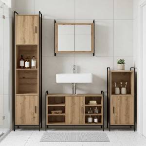 vidaXL Комплект шкафове за баня 3 бр. Дъб артизан 40 x 36 x 99, 5 см (3444518)