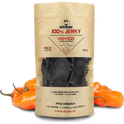 Usušil & Syn 100% JERKY Hovädzie Habanero hovädzie Sušené mäso 50 g
