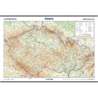 Kartografie PRAHA, a. s. Česko – reliéf a povrch – školní nástěnná mapa