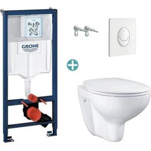 GROHE Комплект казанче Grohe Rapid SL с бяла клапа Skate Air и тоалетна чиния Grohe Bau Ceramic Rimless с капак с плавно затваряне (38722001+39351000)
