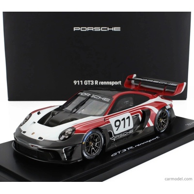 Spark model Porsche 911 992 Gt3 R N 911 Racing Flacht Design Coupe 2021 Con Vetrina With Showcase Bílá Šedá Červená 1:18