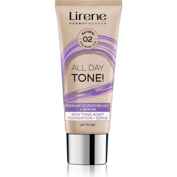 Lirene ALL DAY TONE! хидратиращ фон дьо тен за сияен вид на кожата цвят 02 Natural 30ml