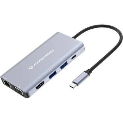Conceptronic Док за преносими компютри Conceptronic - DONN20G (USB-C към HDMI/VGA/USB-C PD/USB 3.0/SD/TF/GbE/AUX) (DONN20G)